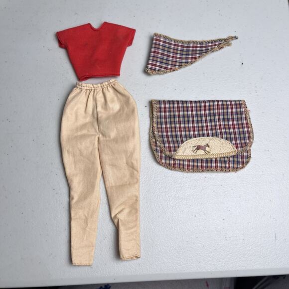 Vintage Barbie Clone Western Outfit Clothes Lot Red Top Pants Scarf Horse Pad - Picture 2 of 14